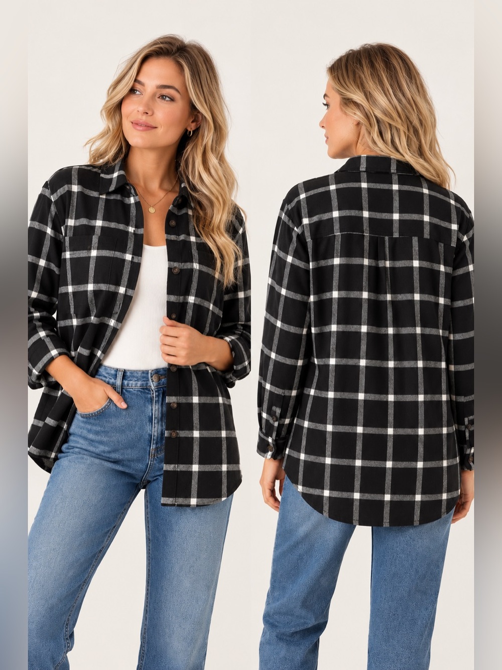 J.Crew Sherpa Lined Plaid Flannel Shirt Jacket Shacket Black White Size M